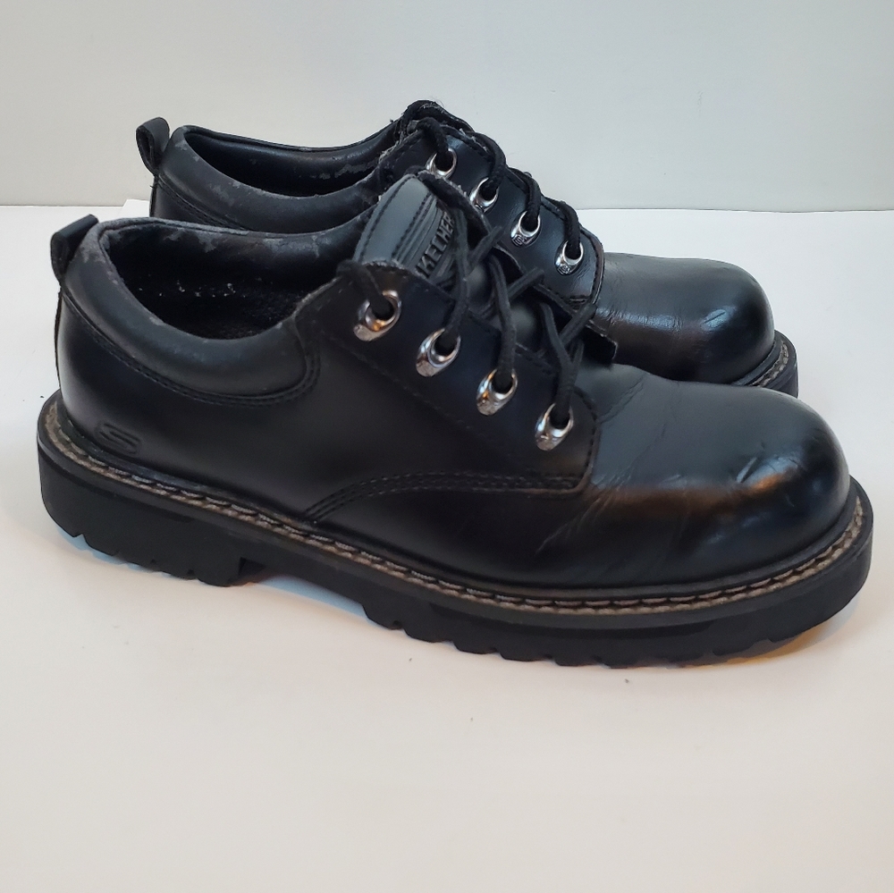 VTG 90s Sketchers Black Leather Chunky Work Shoes Size 7.5 Extra Wide Mens Y2K